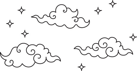 asian clouds in doodle style in vector. Element for poster sticker design decoration postcards prints