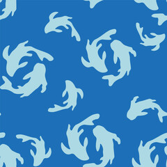 Seamless pattern with blue koi fish in hand drawn style.Element for decoration design print background backdrop wrapping wallpaper banner textile