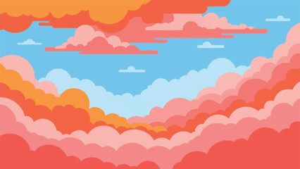 A vibrant and colorful illustration depicting fluffy clouds against a bright blue sky