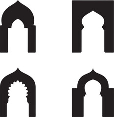 Fototapeta premium Four black silhouette images of ornate islamic arches and architectural details