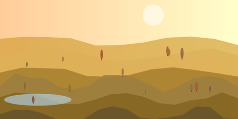 Desert sunset with oasis