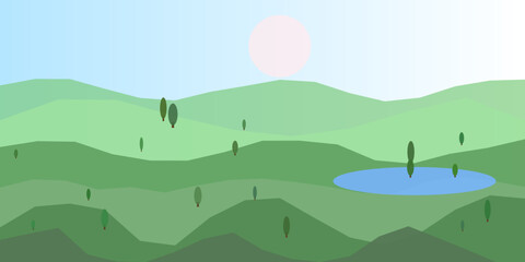 Obraz premium Serene mountain landscape at sunset