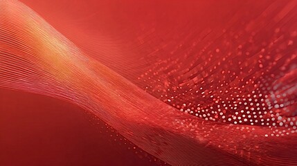 Abstract red background showcasing digital data flow, dynamic lines, and shimmering particles, creating a modern illustration of technology and movement