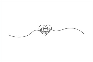Obraz premium A minimalist one-line art illustration featuring a classic eye outline integrated with a heart shape, representing love, passion, and vision.