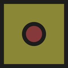 Minimalist icon: Red circle within a golden square