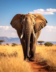 Majestic African Elephant Walking Through the Savannah.