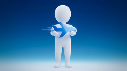 3d man holding a plane 