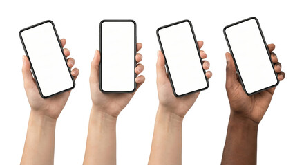 Diverse Hands Holding Smartphones with Blank Screens for Mockups