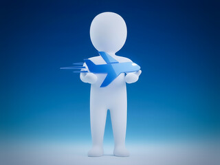 3d man holding a plane .
