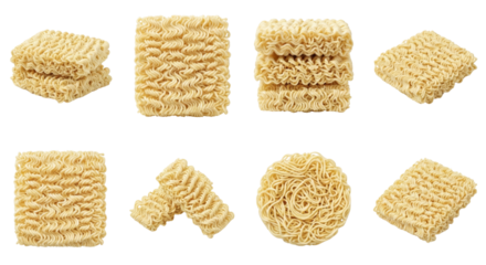 Instant Ramen Noodles Collection: Various Shapes and Stacks