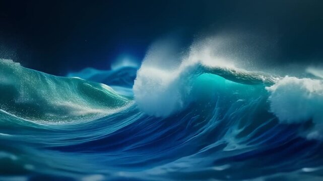 Abstract swirling blue ocean waves and white foam　渦を巻く青い海と白い波飛沫の抽象背景