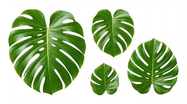 Collection Of Tropical Monsters Delicious Leaves Isolated On White
