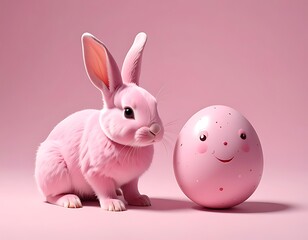 Fototapeta premium Pink Easter Bunny and Egg with Smiling Face.