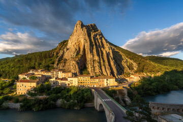 Sunset and Night View of Sisteron Old Town, France