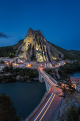 Sunset and Night View of Sisteron Old Town, France