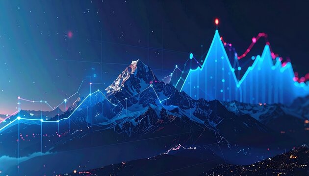 Data Visualization - Mountain Peaks Representing Financial Trends.