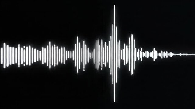 White audio waveform visualization pulsing on black background audio spectrum