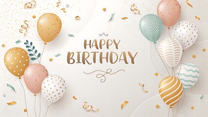 Festive birthday background with colorful balloons and celebratory confetti elements