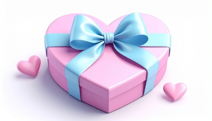 Fototapeta premium 3D Heart Gift Box Pastel Colors, Cute Pink And Blue Heart Box, Romantic 3D Gift Box Illustration, Adorable Heart Shaped Present