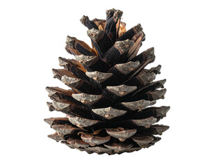 Detailed macro shot of a weathered pinecone against a solid black background