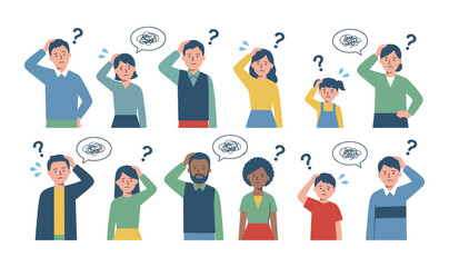 Diverse people feeling confused, puzzled, and doubtful