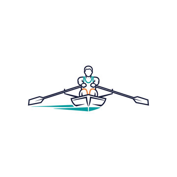 Single Sculler Rowing Alone in Boat.
