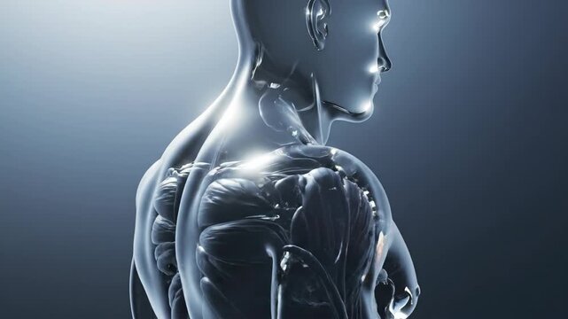 Abstract human anatomy model rendering with metallic aesthetic