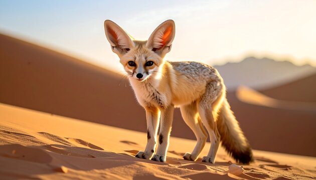 Fennec Fox Stares Intently in the Desert Landscape.
