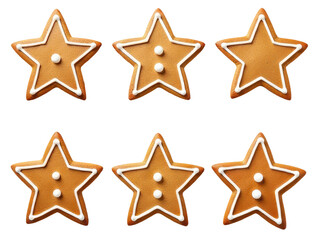 Fototapeta premium A set of five star-shaped cookies on a white surface, perfect for food styling and photography