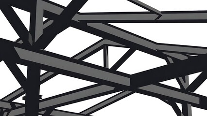 Modern abstract architectural truss design in grayscale on white