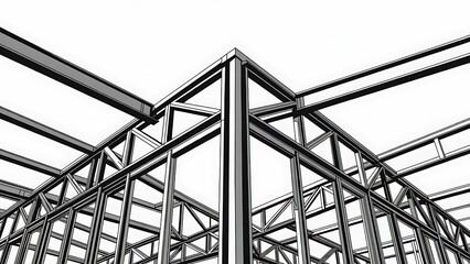 Structural steel framework sketch on a clean white background