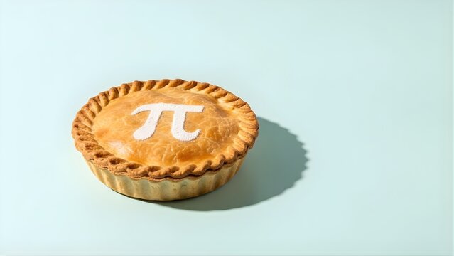Pi Day Background Concept - Baked Pie with Flour Symbol on Blue