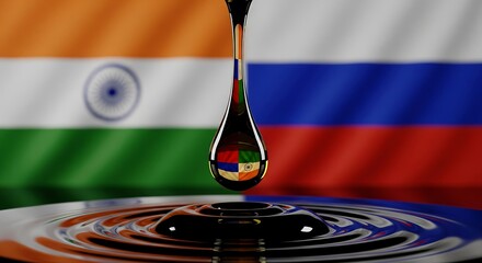 India and Russia merging through oil drop symbolism