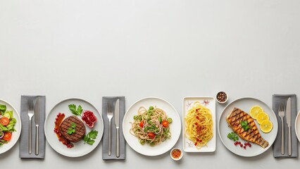 A delightful array of diverse culinary dishes served on plates for a sophisticated dining experience