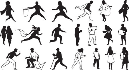 Obraz premium Silhouette illustrations of people in various dynamic poses and actions