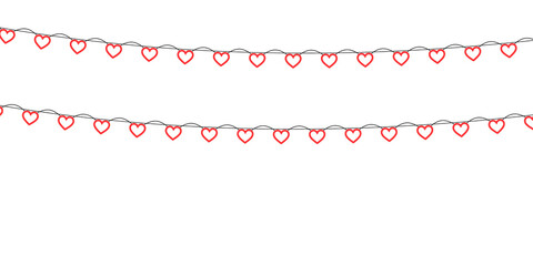 Hanging red paper hearts arranged as a seamless Valentine garland border ideal for celebration designs, party posters, Mother&rsquo;s Day messages and transparent vector romantic frames 