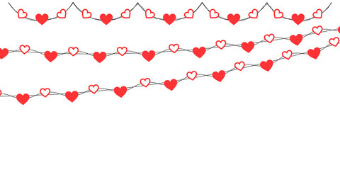 Red hearts garland arranged in a seamless decorative border with cute paper hanging ornaments perfect for Valentine&rsquo;s Day, weddings, anniversaries and festive transparent vector design compositions
