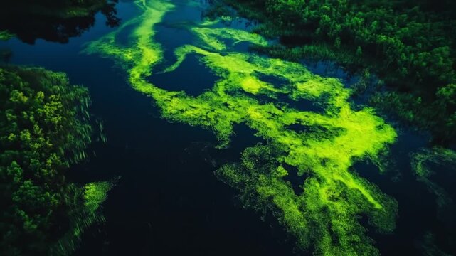 Green algae patterns in water