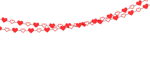 Hanging red heart decorations arranged as a seamless Valentine border and romantic frame perfect for wedding stationery, Mother&rsquo;s Day greetings, celebration banners and transparent vector graphic desi