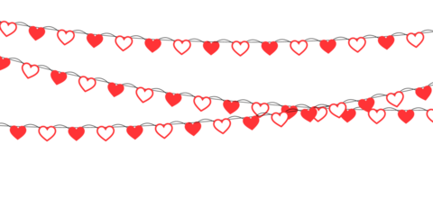 Seamless red heart string forming a Valentine’s frame with hanging decorations ideal for romantic holiday cards, love-themed banners, Mother’s Day greetings and wedding vector artwork
