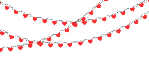 Elegant red hearts hanging on a string to form a seamless garland border ideal for Valentine&rsquo;s Day frames, Mother&rsquo;s Day cards, party invitations and romantic decorative vector elements
