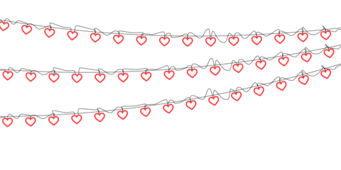 Seamless frame made of red hearts garland with paper-style hanging ornaments suited for Valentine’s Day cards, wedding celebration graphics, banners and transparent vector backgrounds
