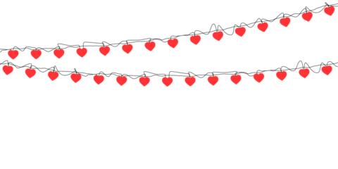 Red heart shapes forming a romantic garland that creates a seamless decorative border perfect for Valentine’s Day cards, wedding stationery, anniversary greetings and festive holiday vector artwork
