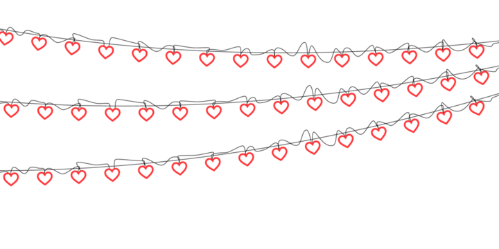 Seamless frame made of red hearts garland with paper-style hanging ornaments suited for Valentine’s Day cards, wedding celebration graphics, banners and transparent vector backgrounds
 - Powered by Adobe