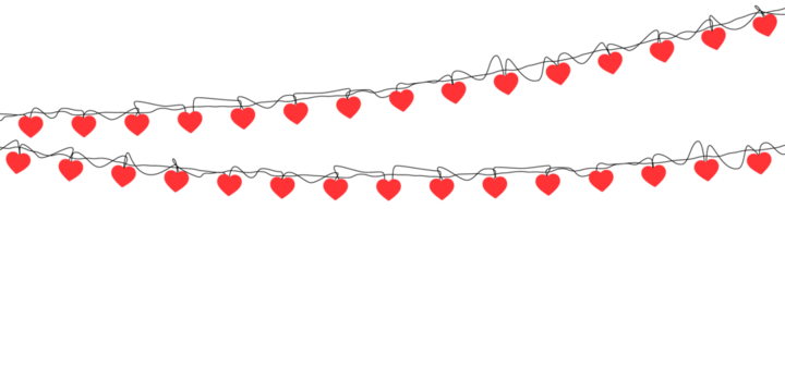 Red heart shapes forming a romantic garland that creates a seamless decorative border perfect for Valentine’s Day cards, wedding stationery, anniversary greetings and festive holiday vector artwork
 - Powered by Adobe