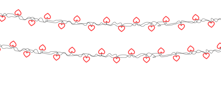 Red heart shapes forming a romantic garland that creates a seamless decorative border perfect for Valentine’s Day cards, wedding stationery, anniversary greetings and festive holiday vector artwork
 - Powered by Adobe