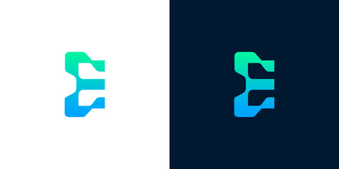 Abstract letter E symbol with futuristic appeal, utilizing a striking teal and blue gradient, ideal for corporate identity, tech startups, and modern businesses