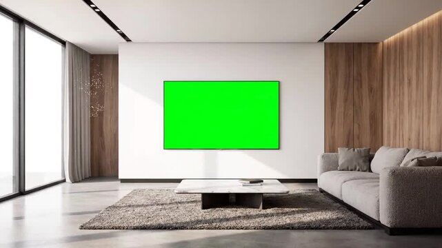 Stylish Modern Living Room Interior with Flat Screen TV on White Wall