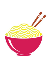 Asian Noodle Bowl Vector Illustration with Chopsticks, Ramen or Pasta Icon Isolated on White Background