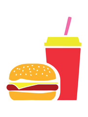 Fast Food Combo Vector Illustration, Cheeseburger and Soda Cup Icon